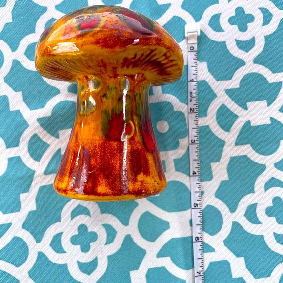 Vintage 1970s Ceramic Orange Yellow Brown Mushroom Shaker - Picture 7 of 8